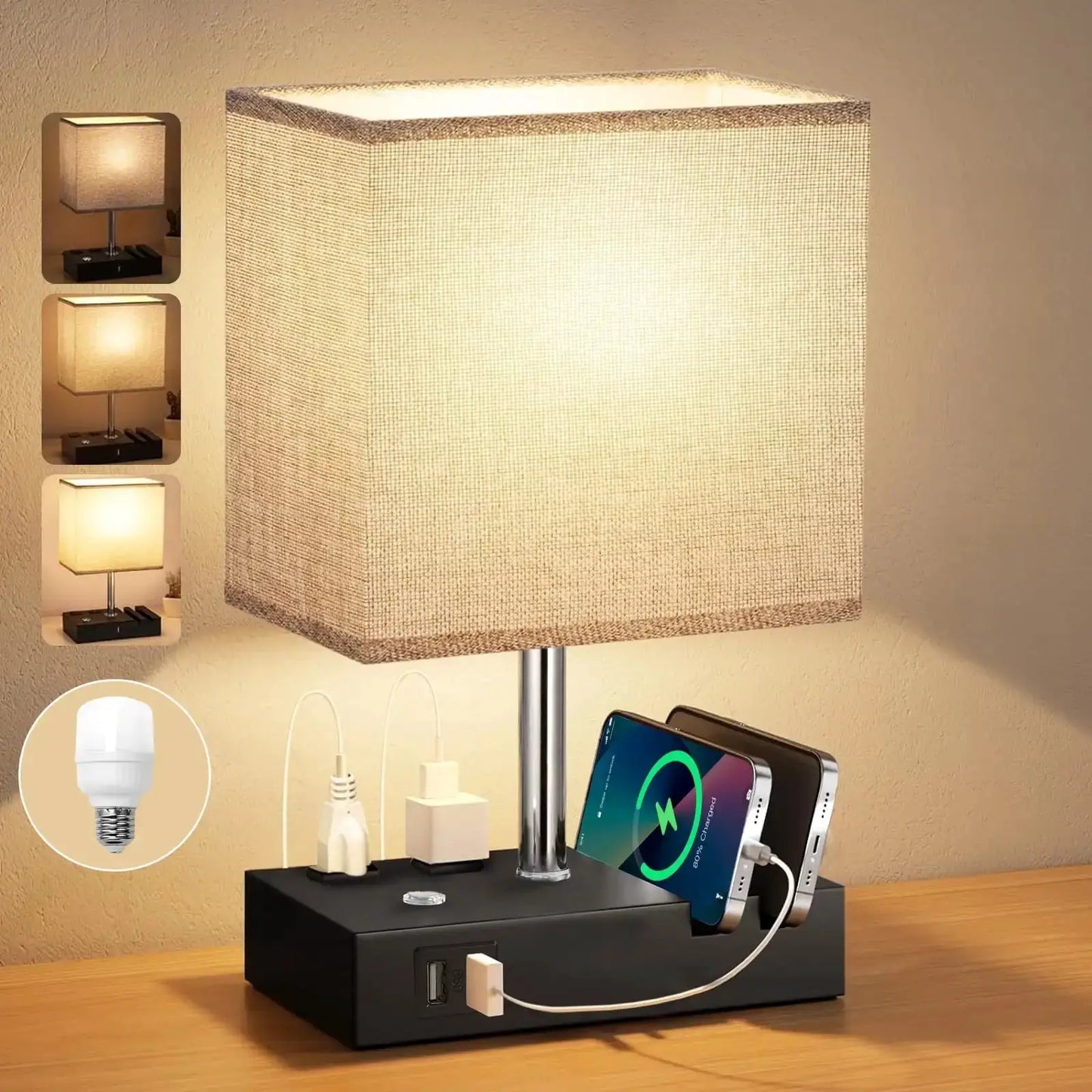 SZRSTH 15.7" Bedside Table Lamp for Bedroom, Dual Fast USB Charging Ports, Fully Dimmable Nightstand Lamps from PriceLows™