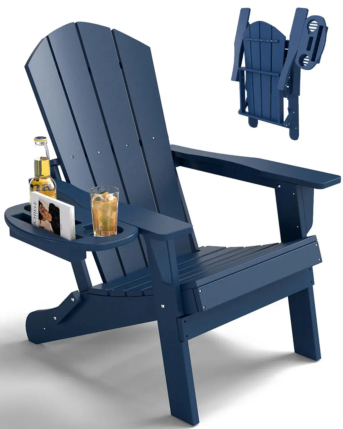 FOOWIN 1/2pcs Folding Adirondack Chair Weather Resistant HDPE Plastic Cup Holder Outdoor Patio Garden Fire Pit Deck Lawn from PriceLows™