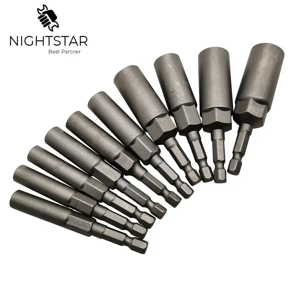 10Pcs 80mm Length Impact 1/4" Hex Shank Metric Wrench Socket Bit 5.5-14mm Electric Power No Magnetic Screwdriver Nut Driver Set from PriceLows™