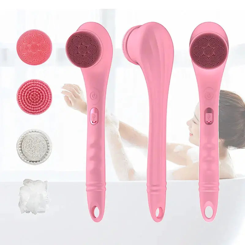 Back Scrubber | 4 Cleaning Heads | Rechargeable Silicone Waterproof | One Size