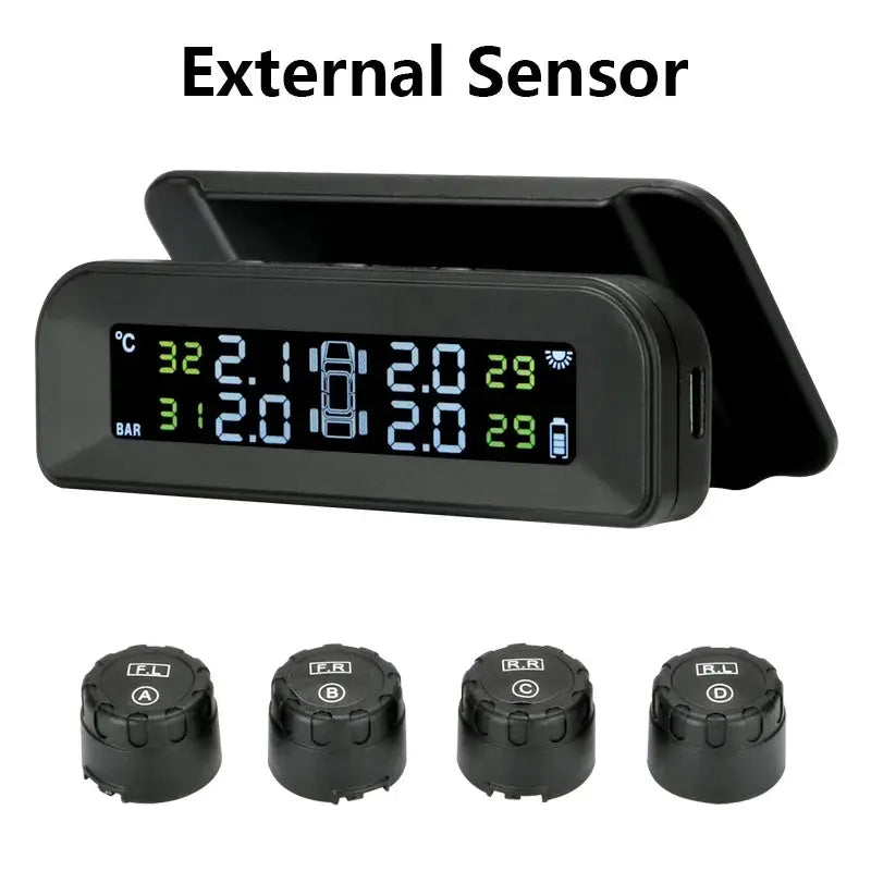 Smart car TPMS tire pressure monitoring system solar digital clock LCD display car tire pressure temperature safety alarm system from PriceLows™