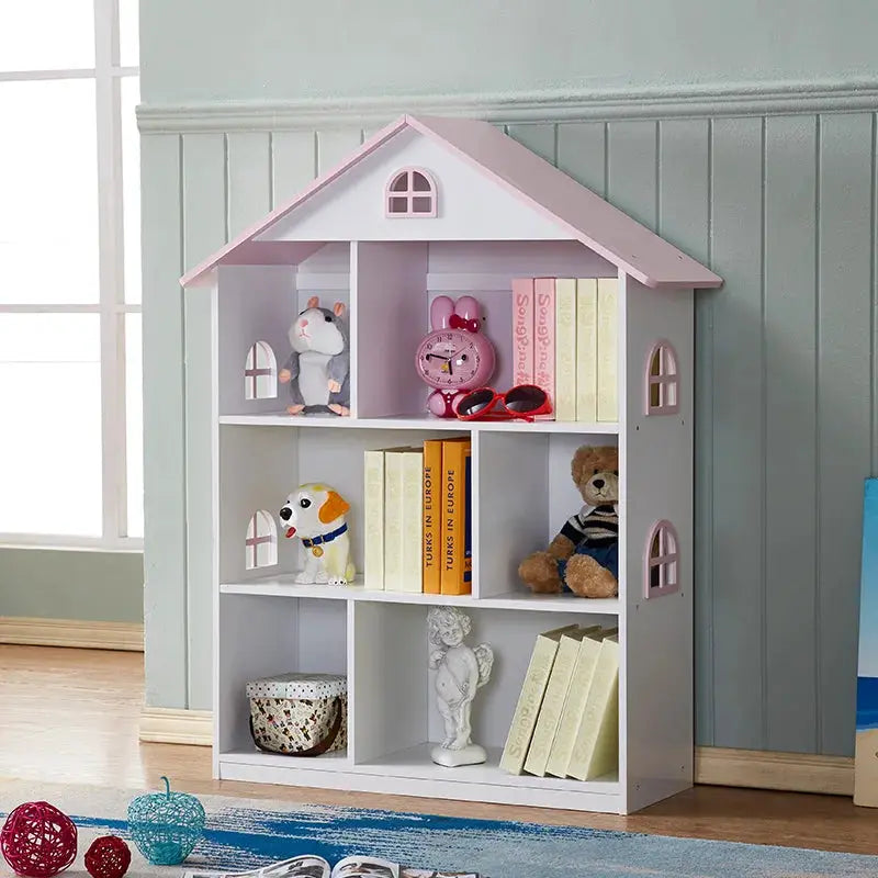 Wooden Dollhouse Bookshelf 3-Tier Doll House Bookcase Kids Books Toys Storage Organizer Shelves for Children's Bedroom Playroom from PriceLows™