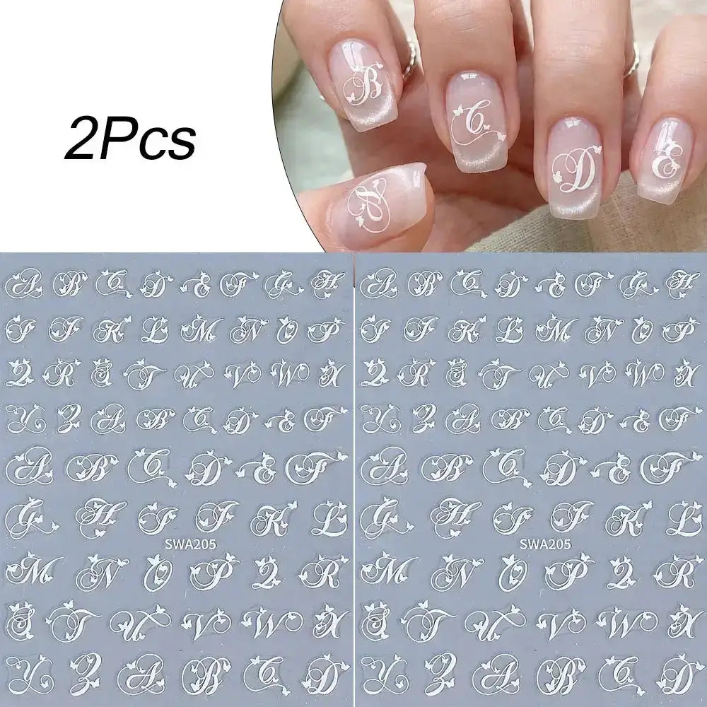 2Pcs Black White English Letter Alphabet 3D Nail Art Stickers Nail Decals with Love Heart Simple Style DIY Manicure Decorations from PriceLows™