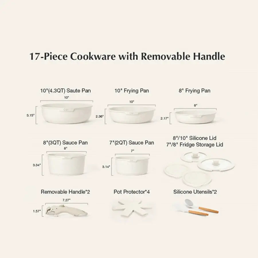 KOCH SYSTEME CS 17PCS Cookware Set Kitchen Nonstick Pots and Pans Set With Detachable Handle Sauce Pot Milk Pots Frying pan Induction Compatible White from PriceLows™