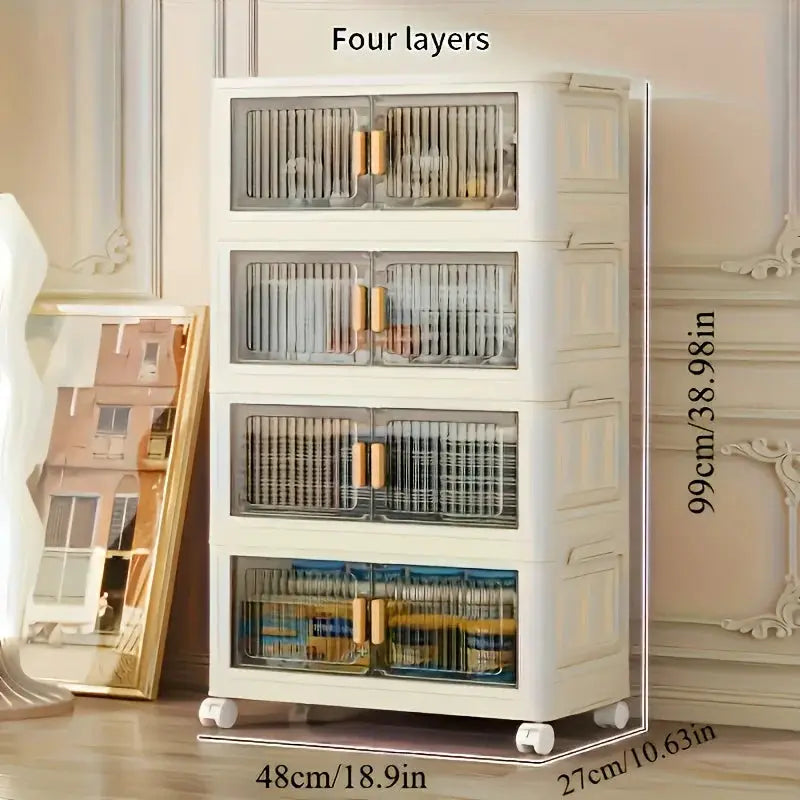 Stackable Plastic Storage Cabinet with Doors & Wheels, Large Capacity Easy-Assemble Durable Closed Bedroom Organizer from PriceLows™