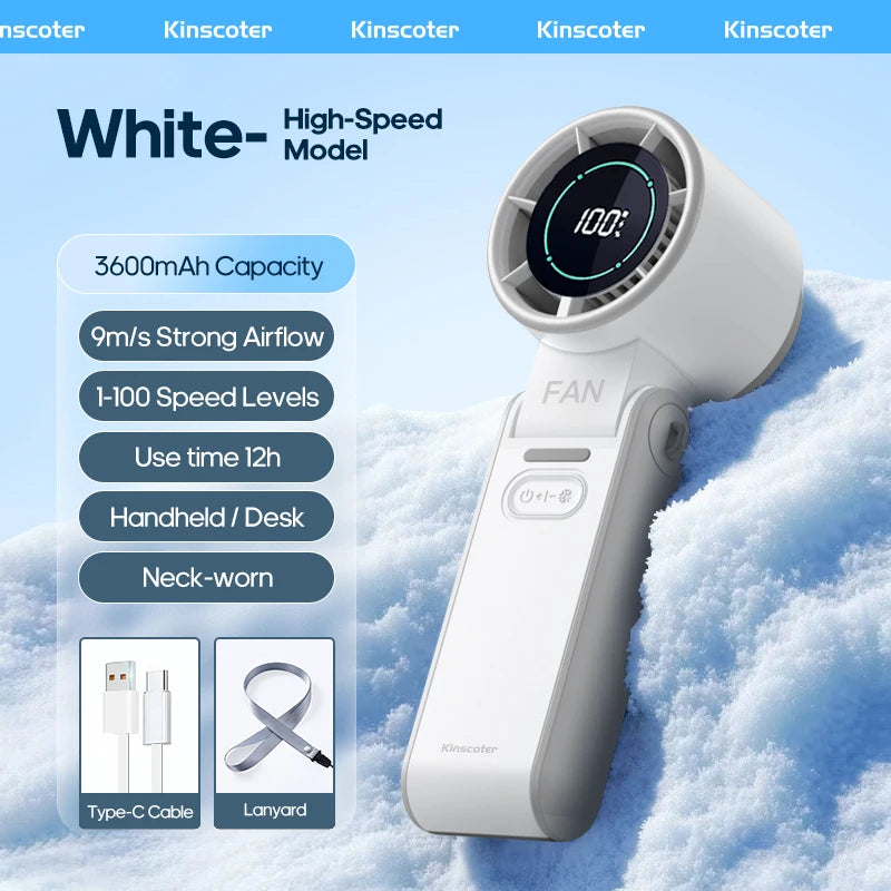 Handheld Fan | 3600mAh Battery | Foldable Portable | 100 Speed Levels
