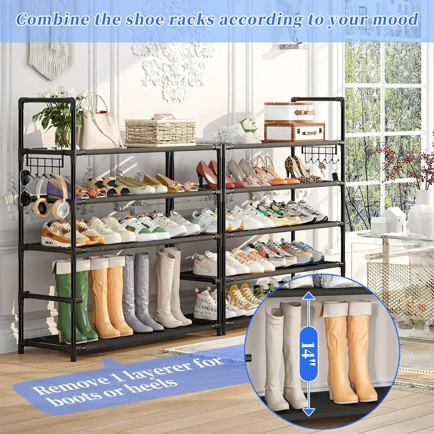 Simple Trending Tall Shoe Rack Storage Holds 40 Pairs, 10 Tier Shoe Organizer Shelf Large Capacity for Entryway Closet, Black from PriceLows™