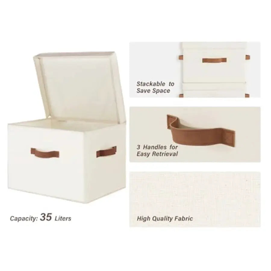 Fabric Storage Bins with Lid, Decorative Storage Boxes for Shelves, Stackable Closet Organizer Basket with Handles,,, 2-Pack from PriceLows™