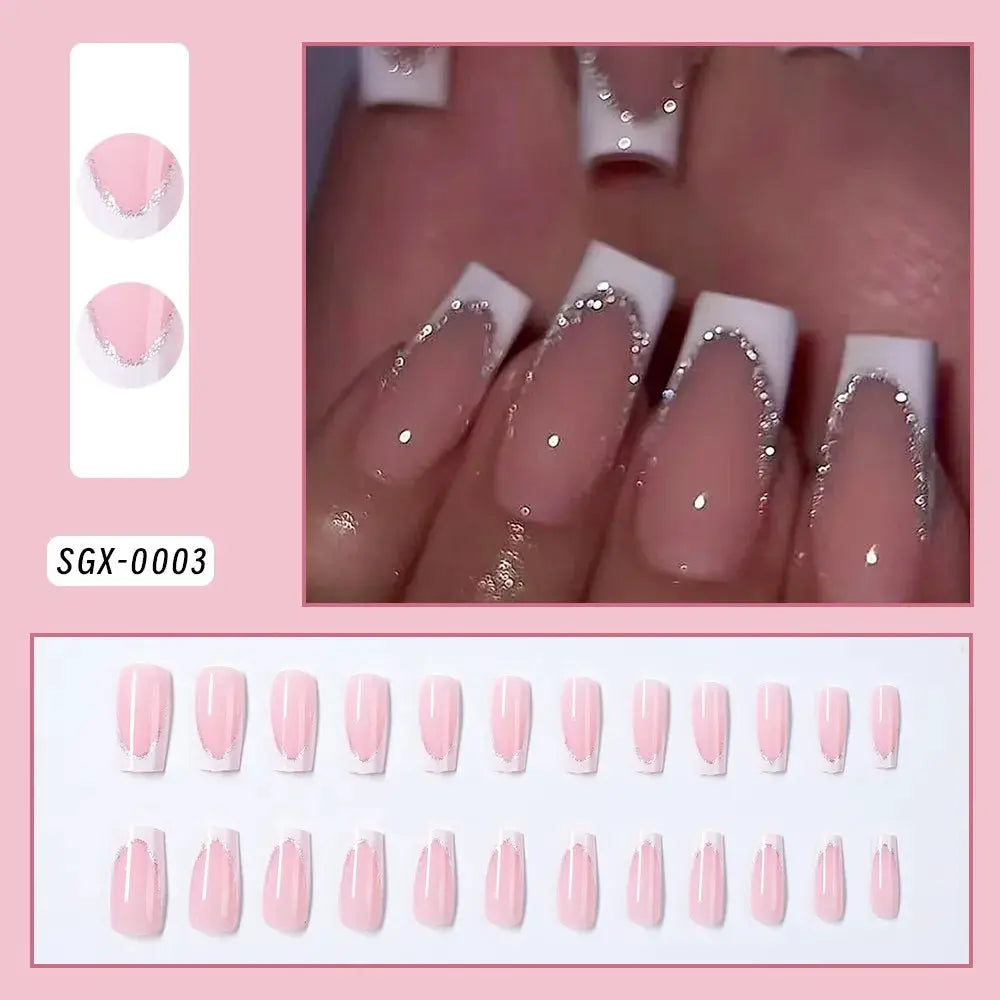 Press On Nails | Long Square Shape | Pink Blue Gradient Glitter | 24 Piece Set