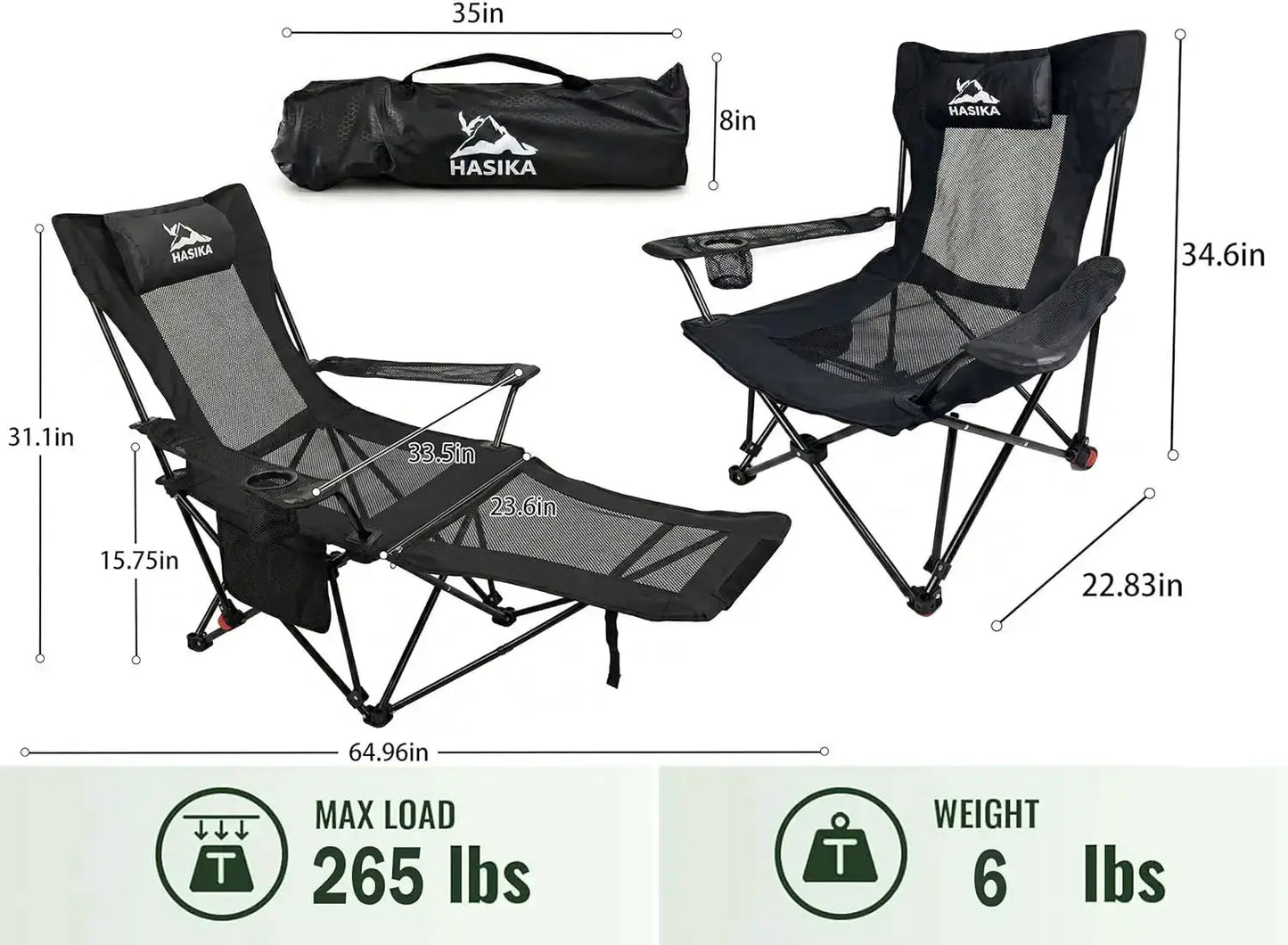 Reclining Camping Chair with Footrest, Ultra-Lightweight 8 lbs, 4-Position Adjustable, Portable Folding Lounge Chair for Outdoor from PriceLows™