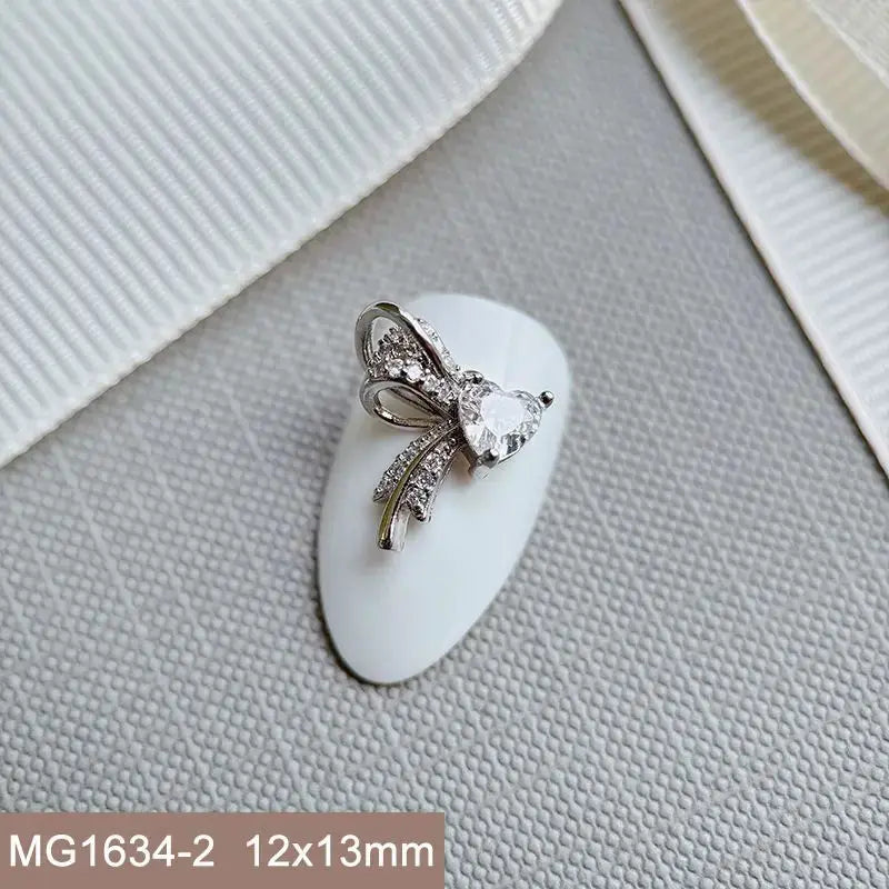 10pcs Silver Rhombus Streamer Bowknot Tassel Zircon Nails Jewelry Decorations DIY Wear Nail Art Accessories Charms Part Supplies from PriceLows™