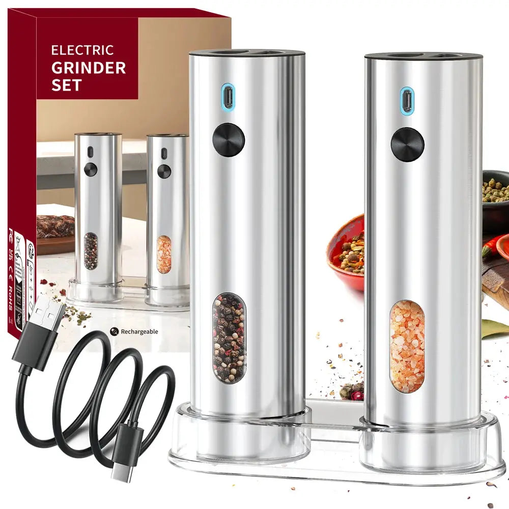 Salt And Pepper Grinder Set | USB Rechargeable | Stainless Steel | 110ml