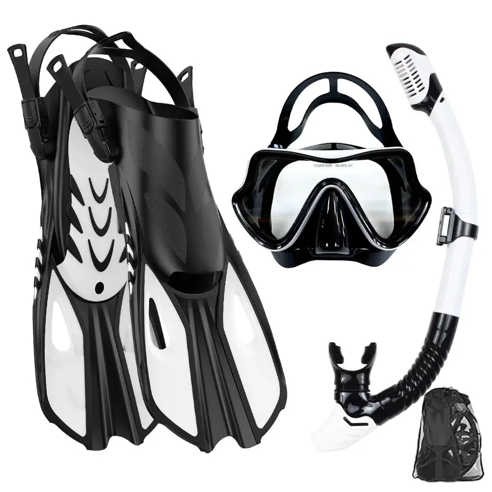 Mask Fin Snorkel Set Snorkel Gear for Adult Panoramic View Snorkel Mask Adjustable Dive Flipper Dry Top Snorkel and Travel Bag from PriceLows™