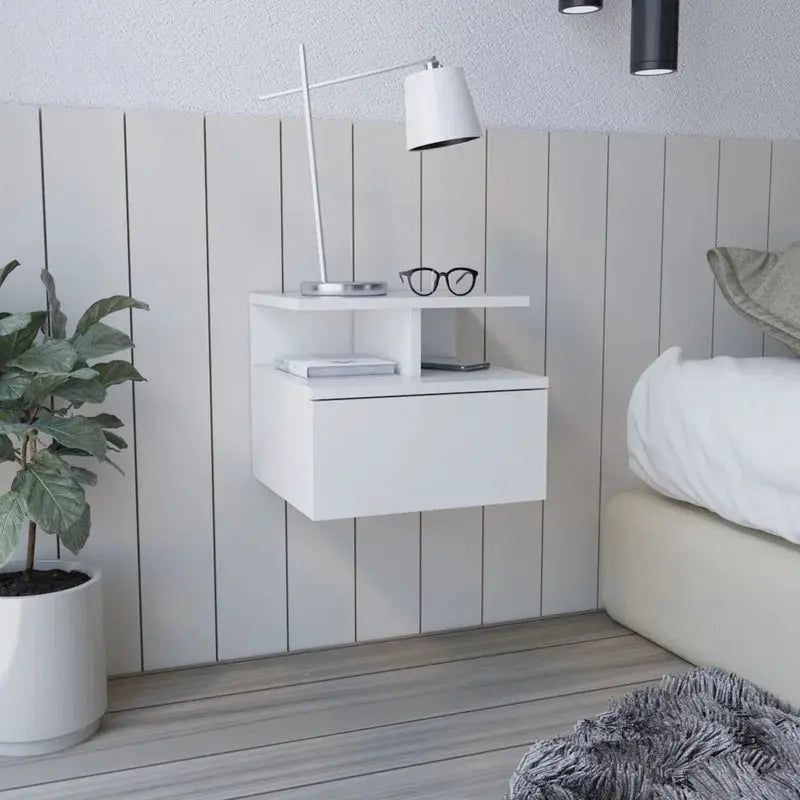 Floating Nightstand with Single Drawer, White Finish from PriceLows™