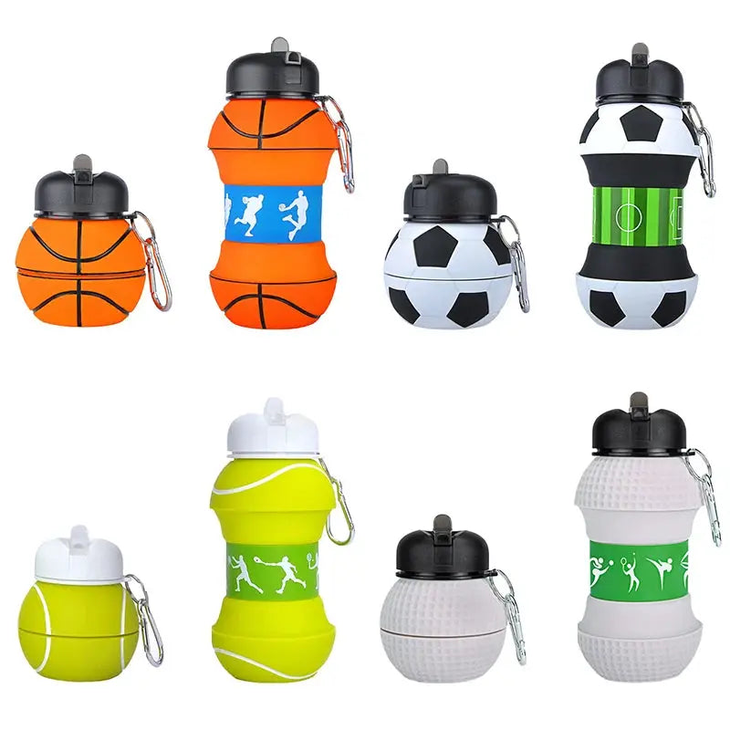 550ml Portable Collapsible Silicone Water Bottle Football Basketball Ball Shape Sports Drink Bottle for Children Student from PriceLows™