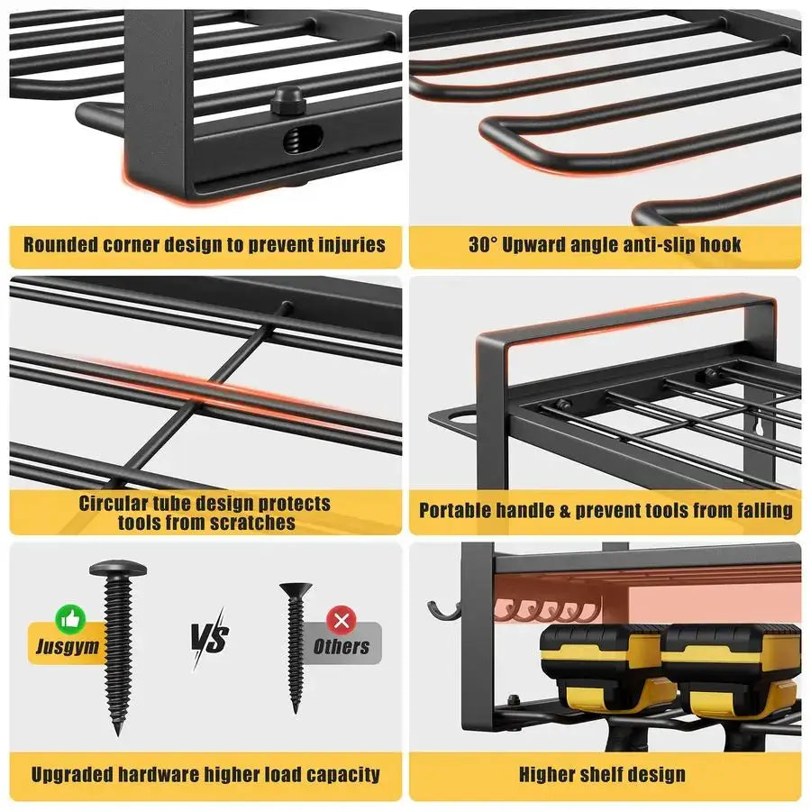 49.4 Large Power Tool Organizer Wall Mount, 4Tier Tool Storage Rack with 12 Drill Holders, 600LBS Load Heavy Duty Cordless Tool from PriceLows™