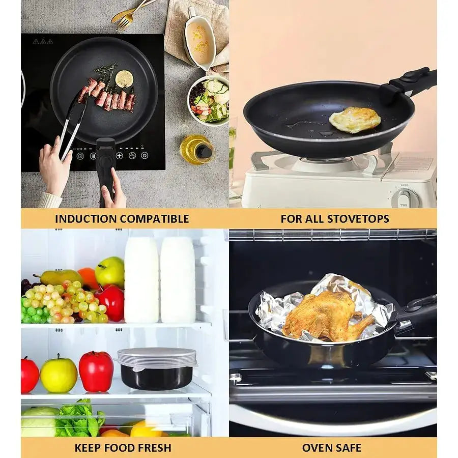 Pieces Kitchen Removable Handle Cookware Sets, Stackable Pots and Pans Set Nonstick for Induction Gas RVs Camping Space Saving from PriceLows™