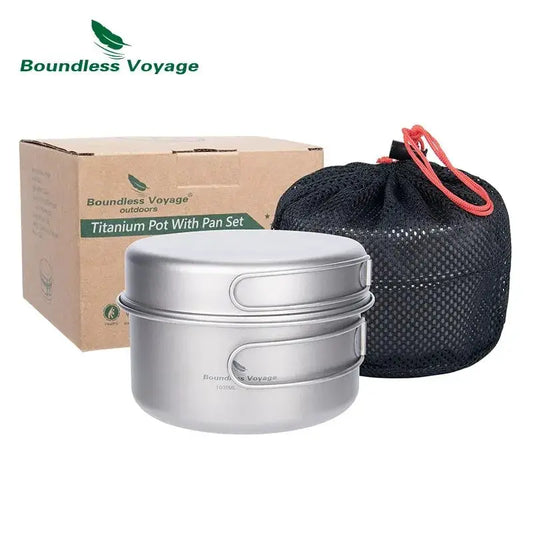 Titanium Pot Pan Set | Pot 1000ml | Foldable Handles | Pot 14cm, Pan 14.4cm