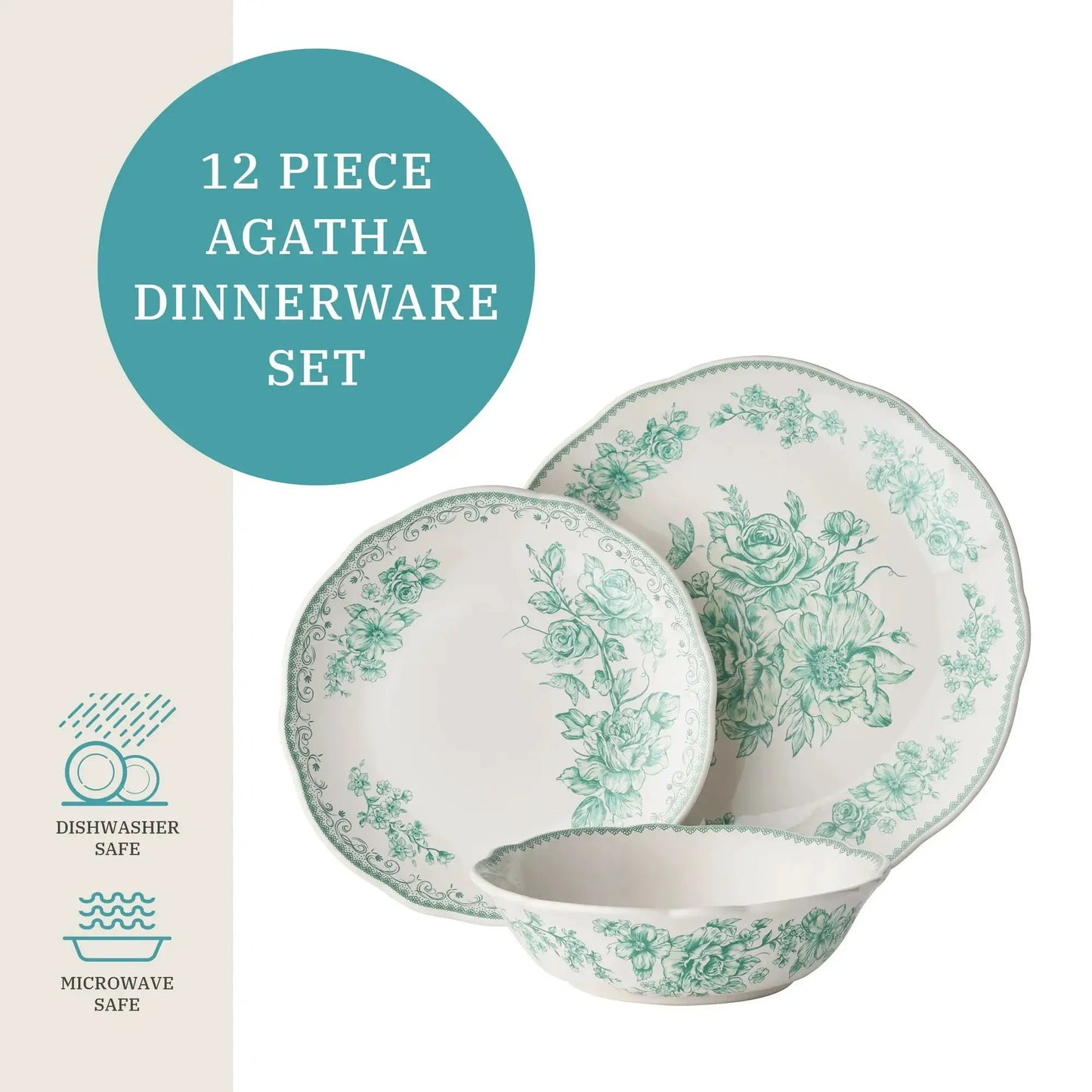 Agatha 12-Piece Green Stoneware Dinnerware Set – Durable Dishwasher & Microwave Safe Plates, Bowls, and Mugs for Everyday Dining from PriceLows™