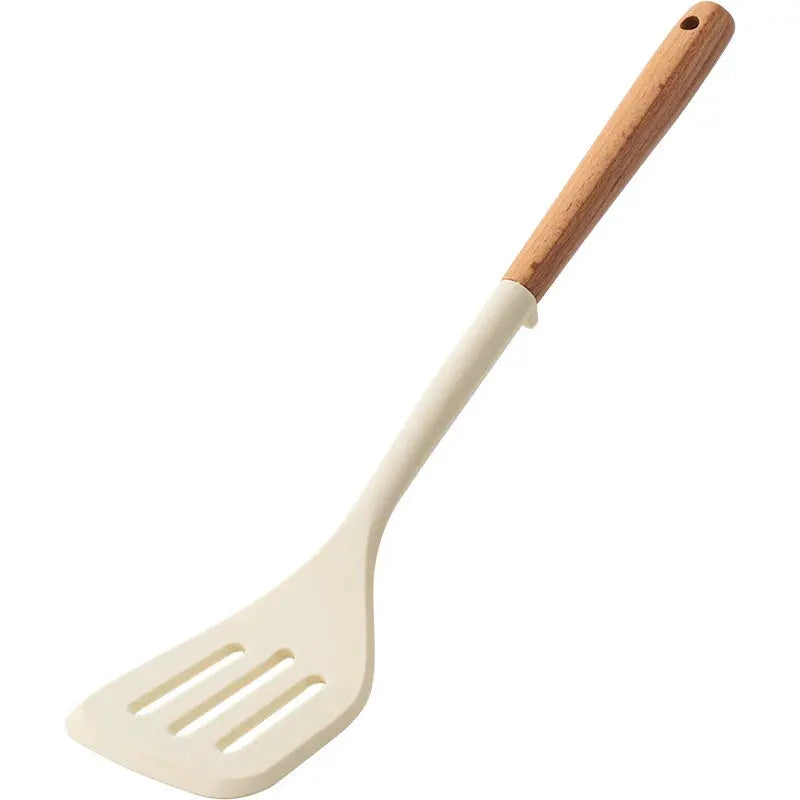 Silicone Spatula Set | Wooden Handle | Nonstick Design | 5 Piece White