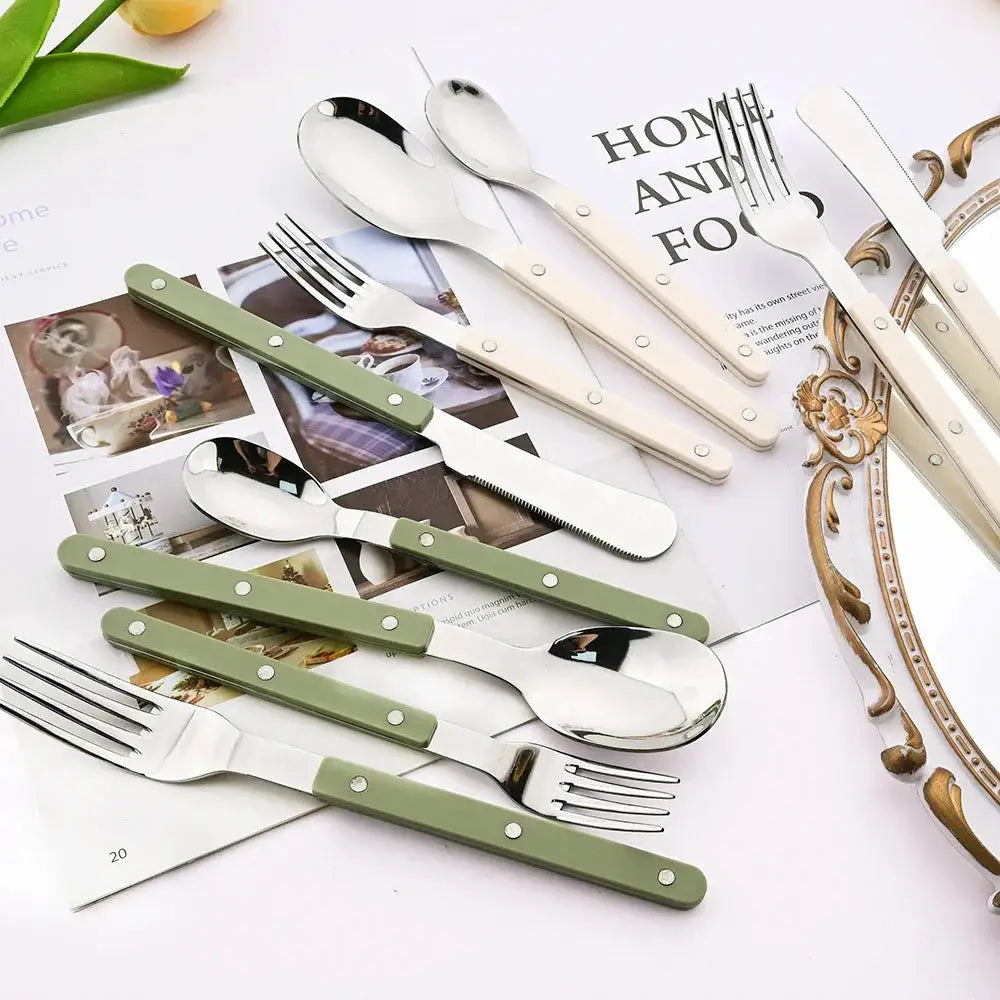 6/30Pcs Beige Silver Acrylic Handle Dinnerware Knife Fork Spoon Set Stainless Steels Cutlery Set Western Home Kitchen Flatware from PriceLows™