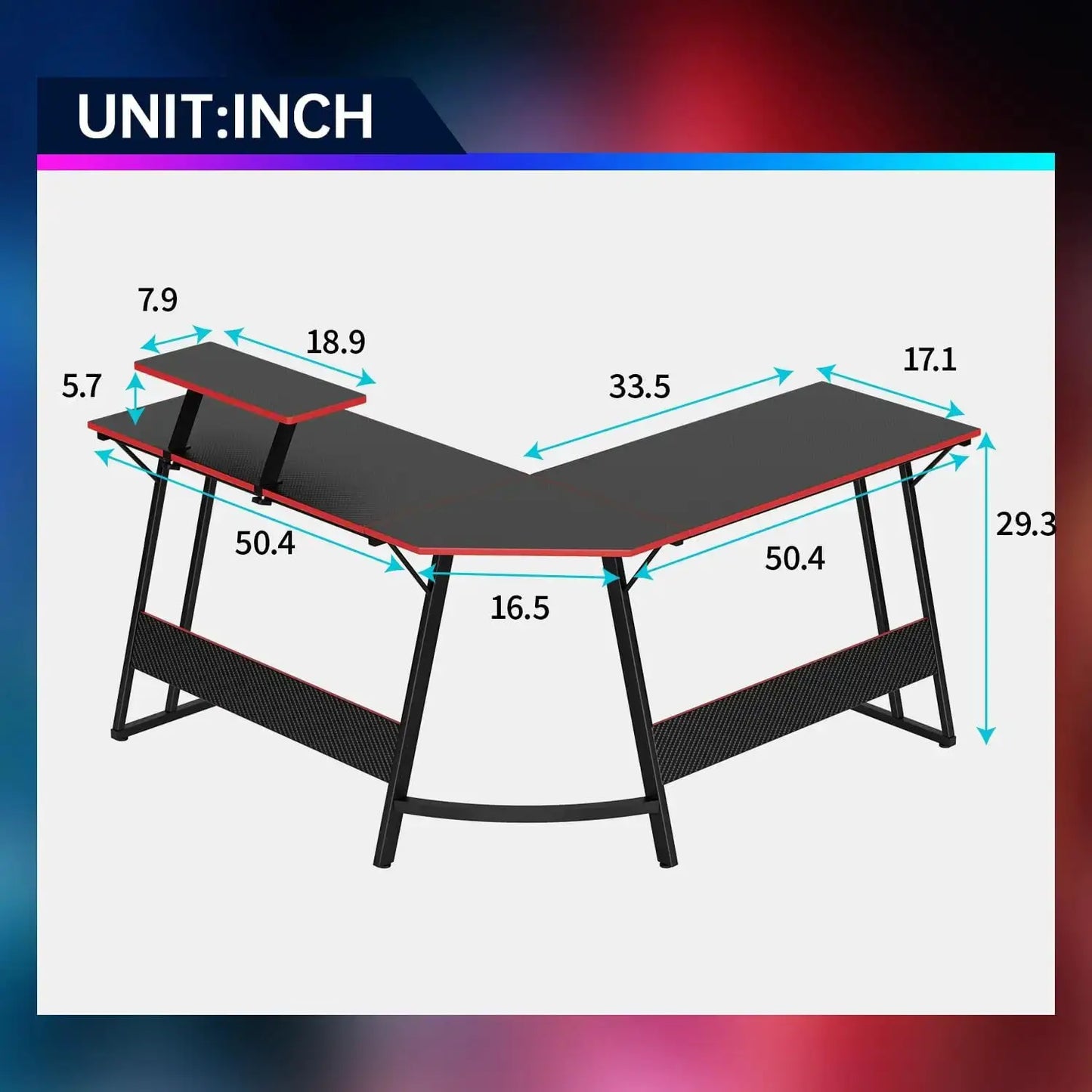 L Shaped 51 Inch Gaming Desk Corner Computer PC Gaming Writing Workstation with Monitor Stand for Home Office, Sturdy & Easy from PriceLows™