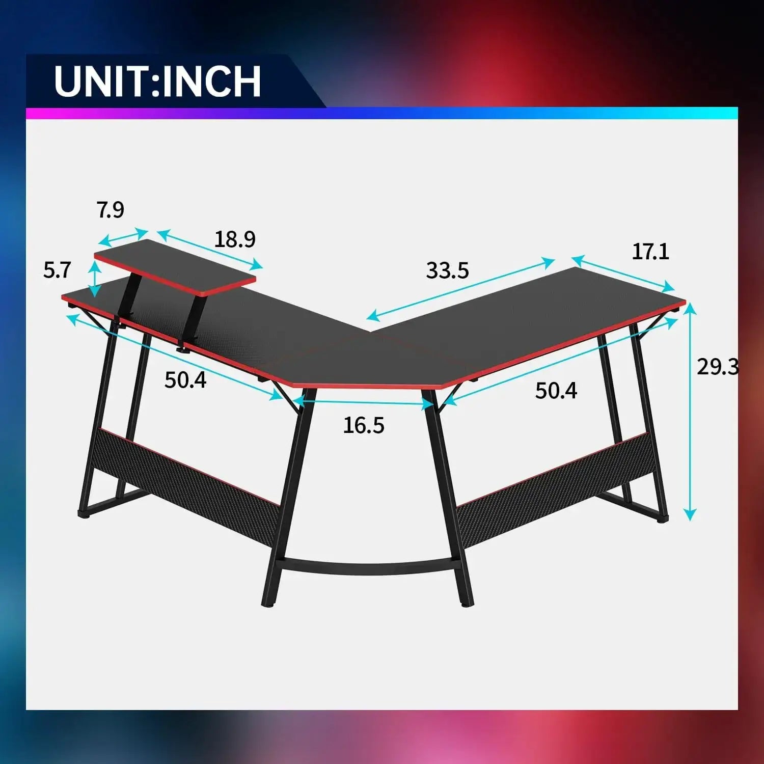 L Shaped 51 Inch Gaming Desk Corner Computer PC Gaming Writing Workstation with Monitor Stand for Home Office, Sturdy & Easy from PriceLows™