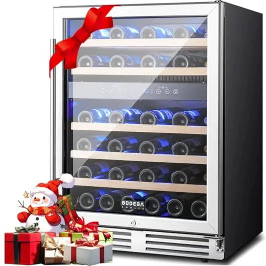 24 Inch Wine Cooler for Home/Kitchen/Office/Bar: 46-Bottle Dual Zone Fridge, Stainless Steel, Black, Built-in Compressor with A from PriceLows™