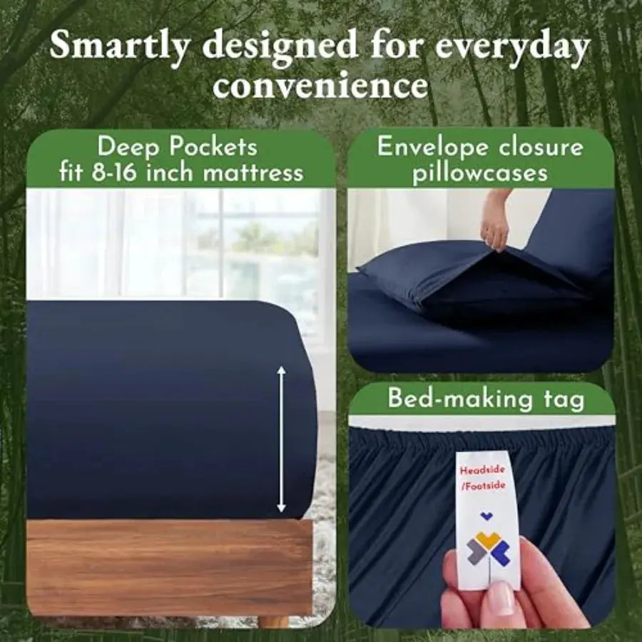 Rayon from Bamboo Sheets Cal Luxury Cooling Blue Sheets for Size Bed with Deep Pocket Fitted Sheet from PriceLows™