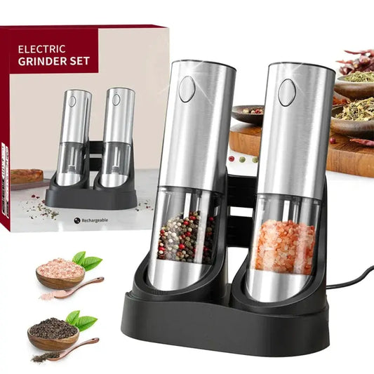 Electric Salt Pepper Grinder Set | USB Charge Base | Large Capacity | Stainless
