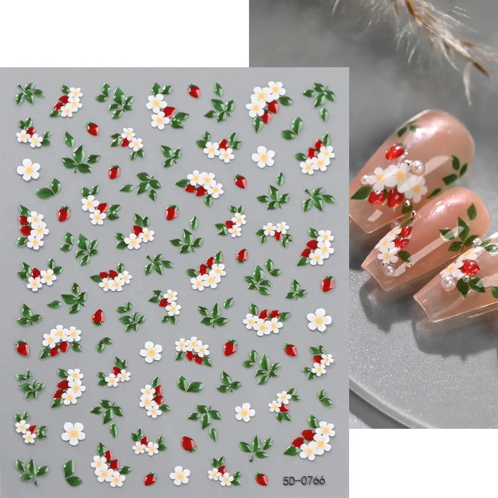 5D Pink Blue Floral Nail Art Stickers Petals Leaf Plant Embossed Nail Decals Spring Summer Flower Design for DIY Nail Supplies from PriceLows™