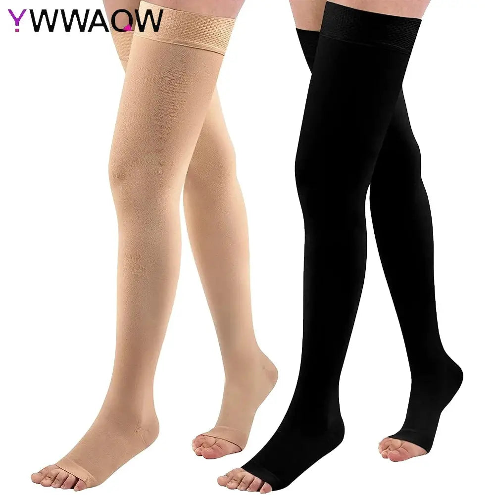 Thigh High Compression Stockings | 20-32 Mmhg | Toeless With Silicone Grip