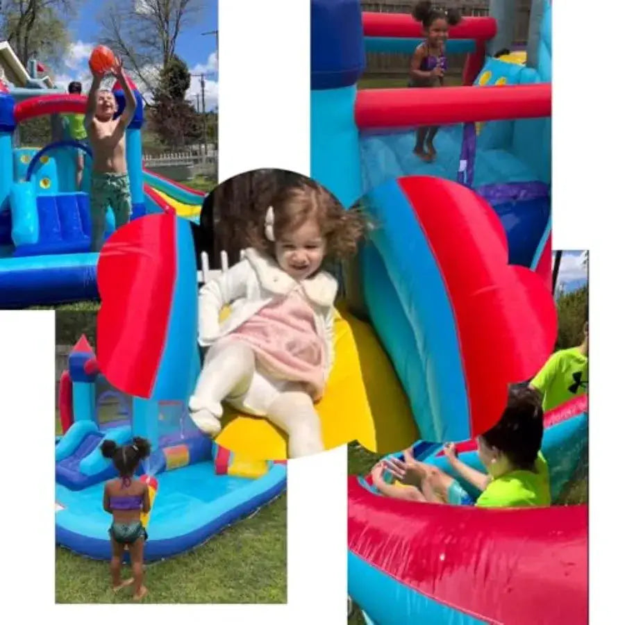 Outdoor water slide bounce house for kids 13x12FT inflatable vinyl blue and yellow 10-in-1 design with climbing wall jumping ar from PriceLows™