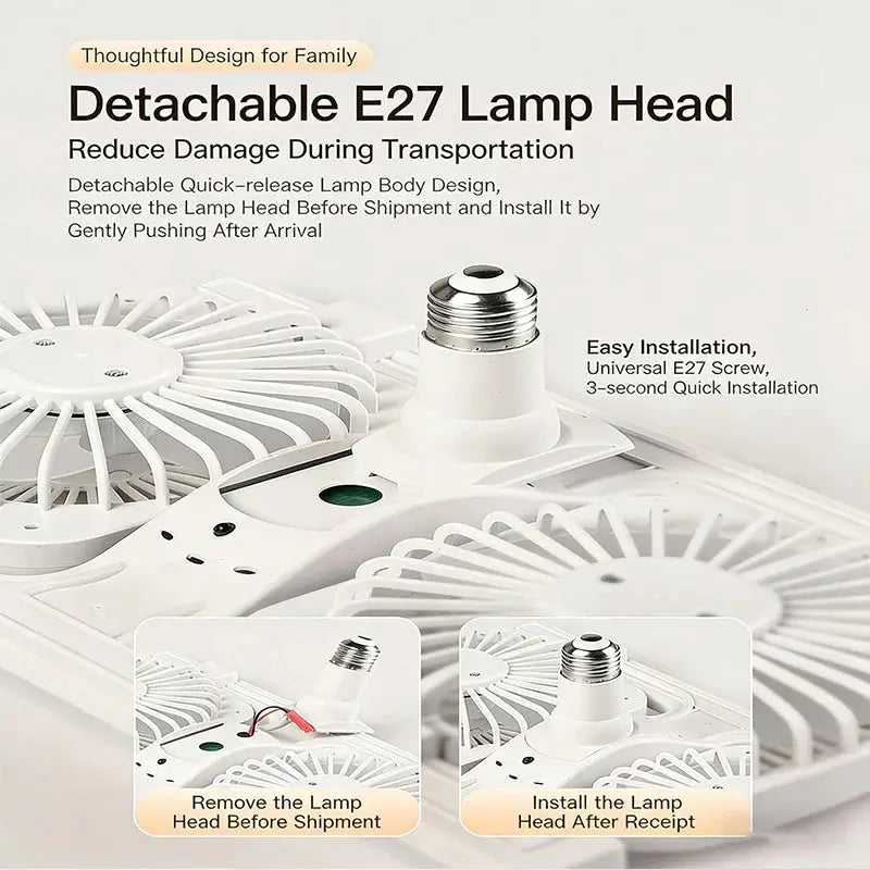 LED Ceiling Fan Light | 60W Double Head | E27 Socket | Remote Control