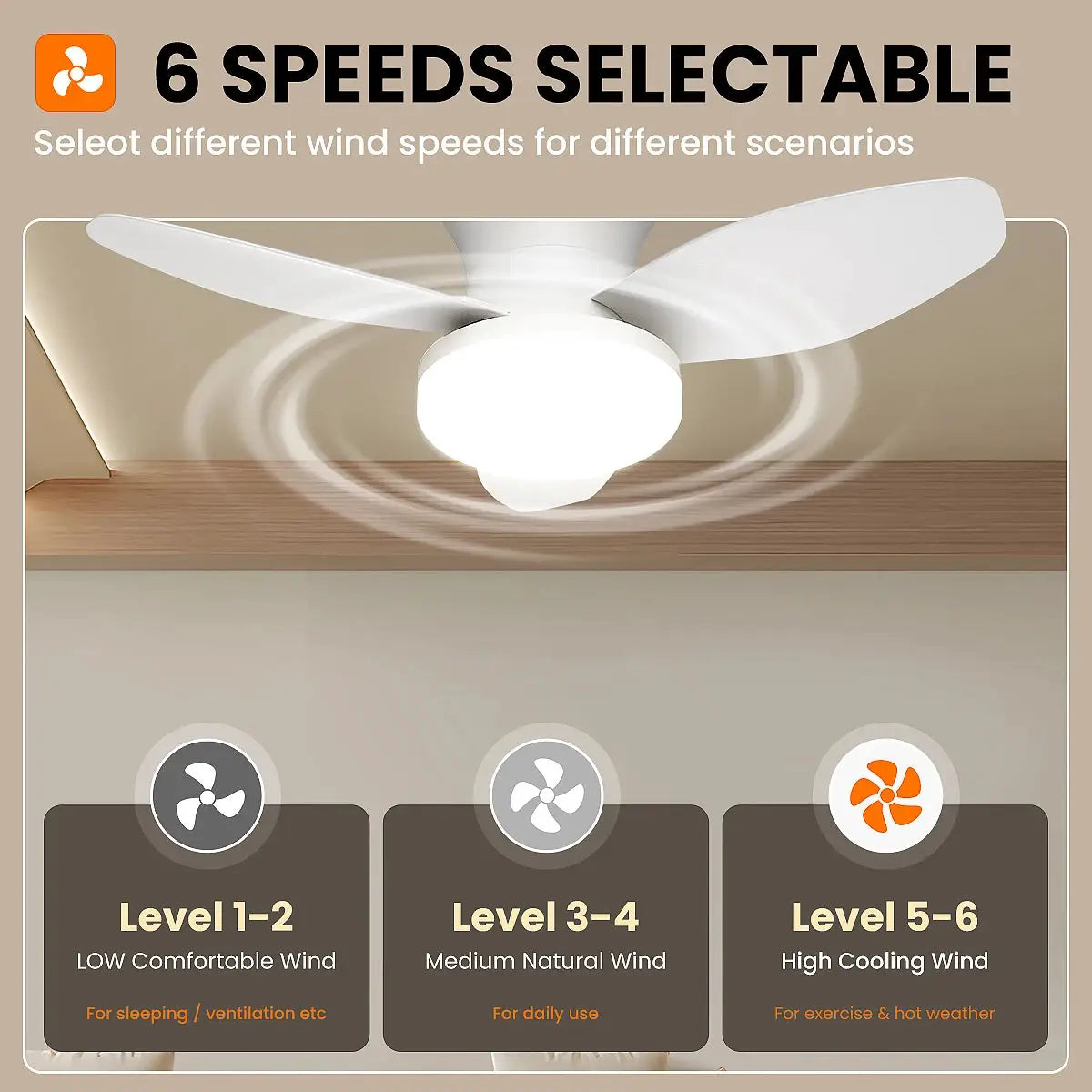 Mexllex Three Leaf Ceiling Fan with Light & Remote Control, 6 Speed, Reversible Noiseless, Dimmable LED Chandelier for Bedroom from PriceLows™