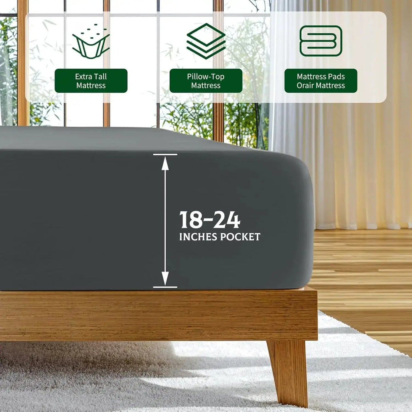 Bamboo Sheets for Hot Sleepers, Extra Deep Pocket up to 24", Ultra Soft Cooling Bed Sheets with Silky Smooth Feel, Queen Size from PriceLows™