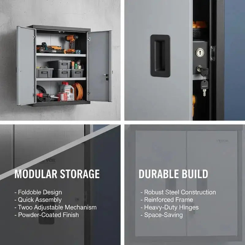Foldable Wall Cabinet, Metal Garage Locker Mounted 26" Small Tool Chest 240 LBS Loading Capacity Adjustable Shelf Magnetic Door File for Warehouse Office Home Black from PriceLows™