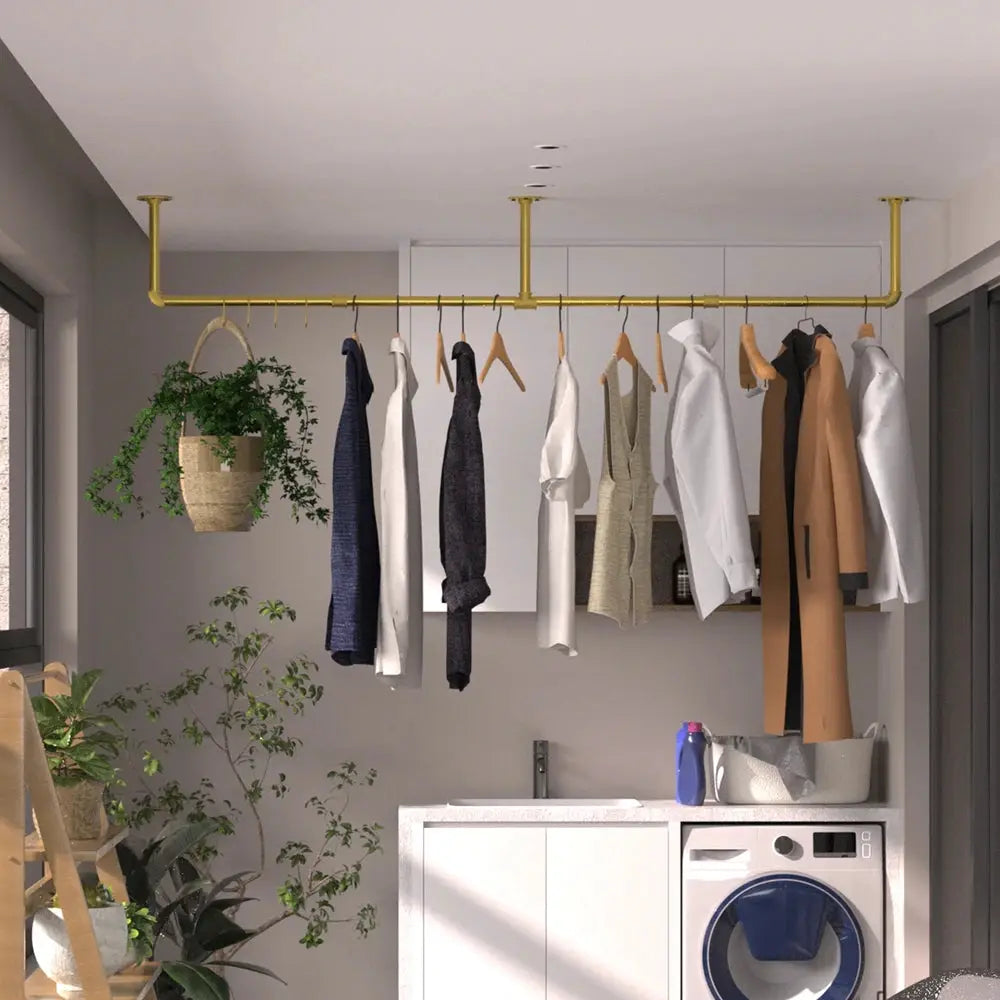 Wall Mounted Industrial Pipe Clothes Rack Bedroom Hanging Garment Rail Rack Space Saving Shelf from PriceLows™