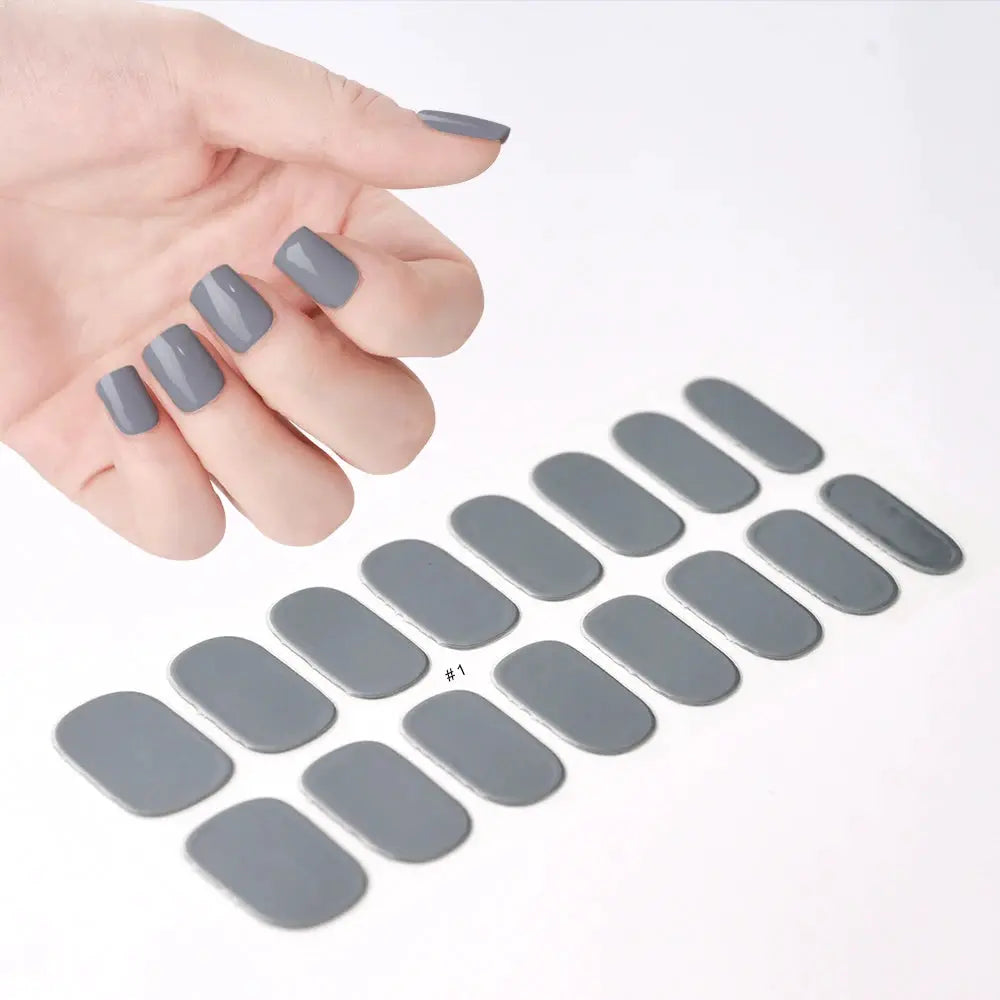 1Pcs Semi-Cured UV Gel Nail Sticker Pure Color Full Cover Waterproof Long-lasting Nail Strips 16Tips DIY Nail Polish Stickers *& from PriceLows™