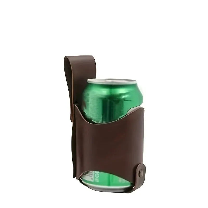 1pc PU Leather Beer Can Holder, Adjustable Waist Belt for 330ml/500ml, Waterproof Men's Outdoor Travel Accessory from PriceLows™