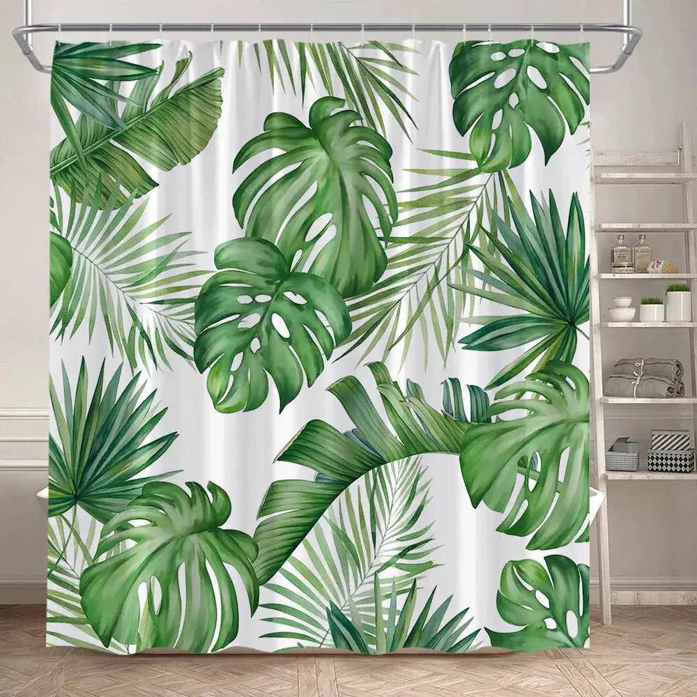 Tropical Leaves Shower Curtain Green Palm Leaf Monstera Plant Bath Curtains Set Polyester Fabric Home Bathroom Decor with Hooks from PriceLows™