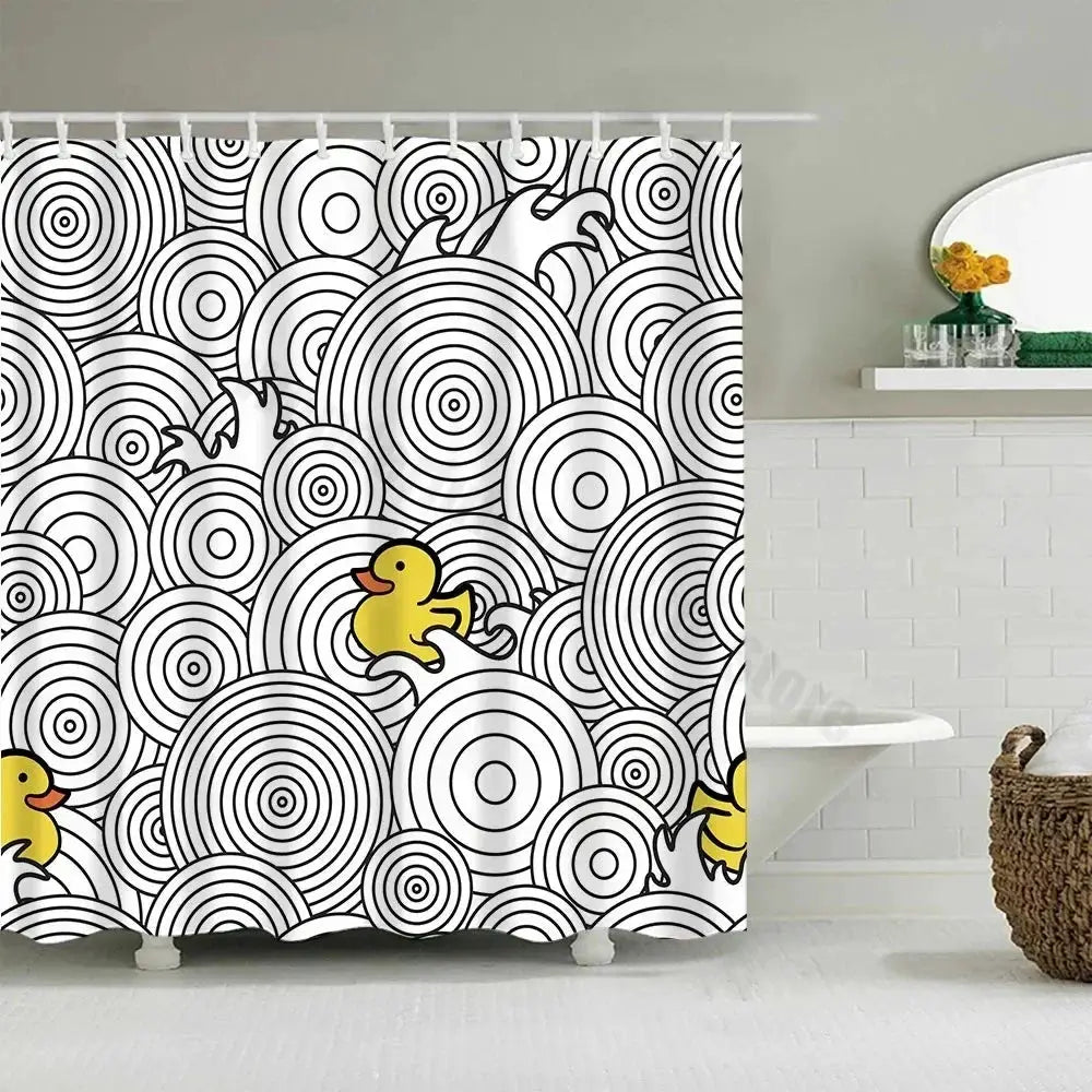 Cute Little Yellow Duck Shower Curtain Cartoon Funny Smiley Face Bathroom Waterproof Bath Duck Fabric 12 Hooks Bathroom Decor from PriceLows™
