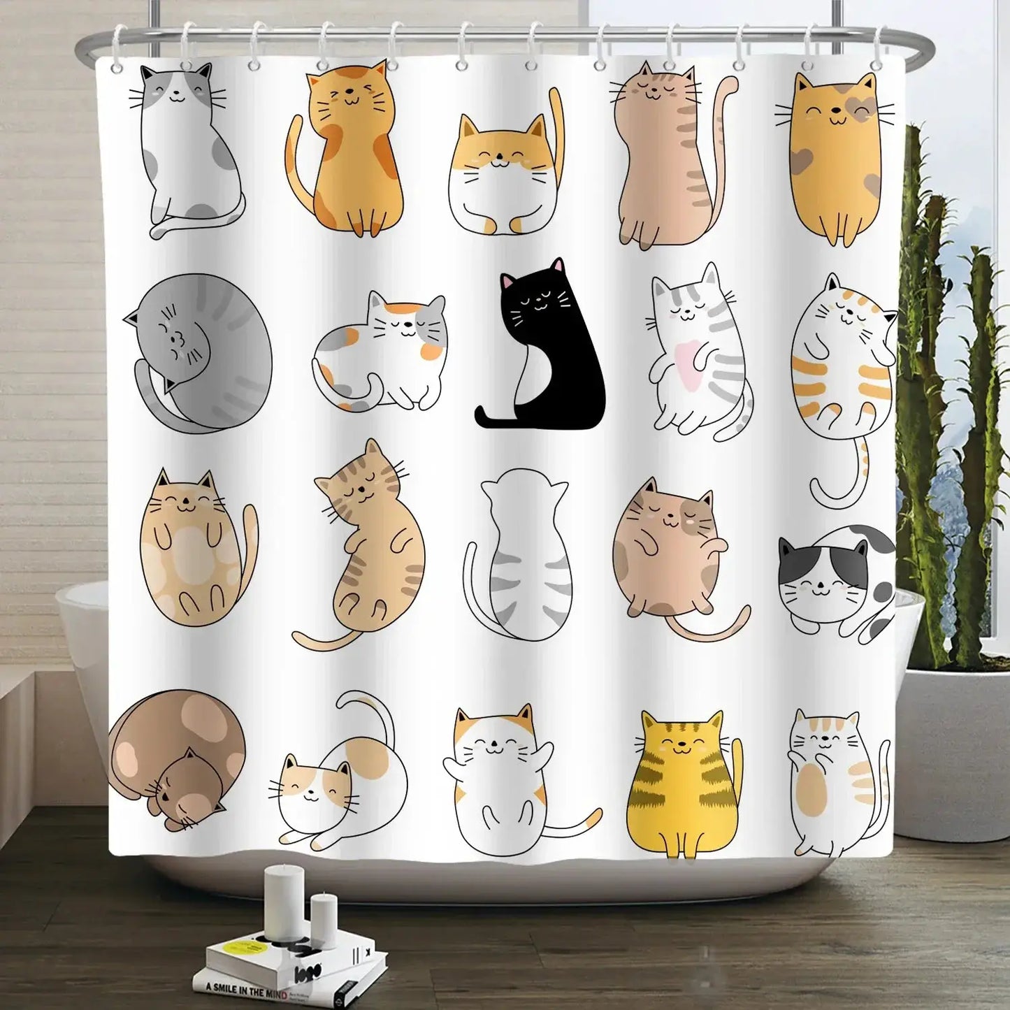 Cartoon Cat Shower Curtain Funny Animal Cute Cat Dog Kids Print Waterproof Bath Bathroom Shower Curtains Decoration with Hooks from PriceLows™