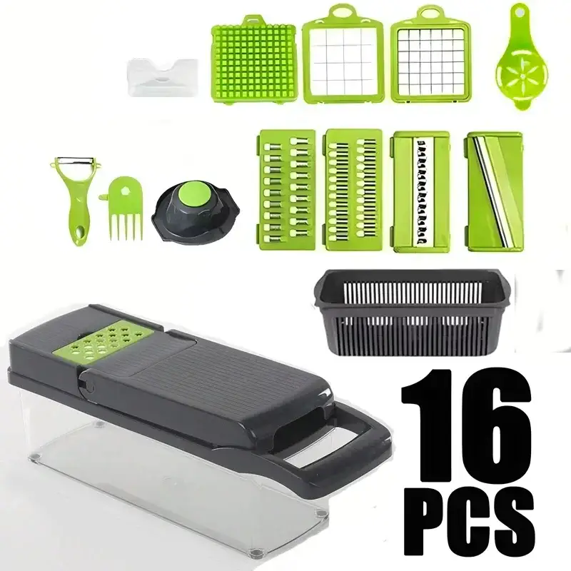 Vegetable Chopper | 16 Cutting Options | Stainless Steel | With Container