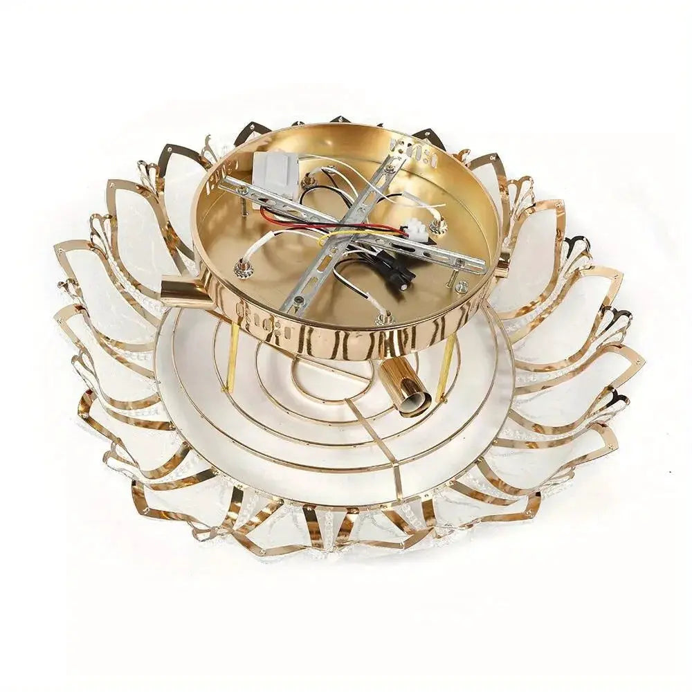 Elevate Your Interior! 7-Light Gold Crystal Chandelier with Lotus Design, Perfect for Living Room & Dining Room from PriceLows™