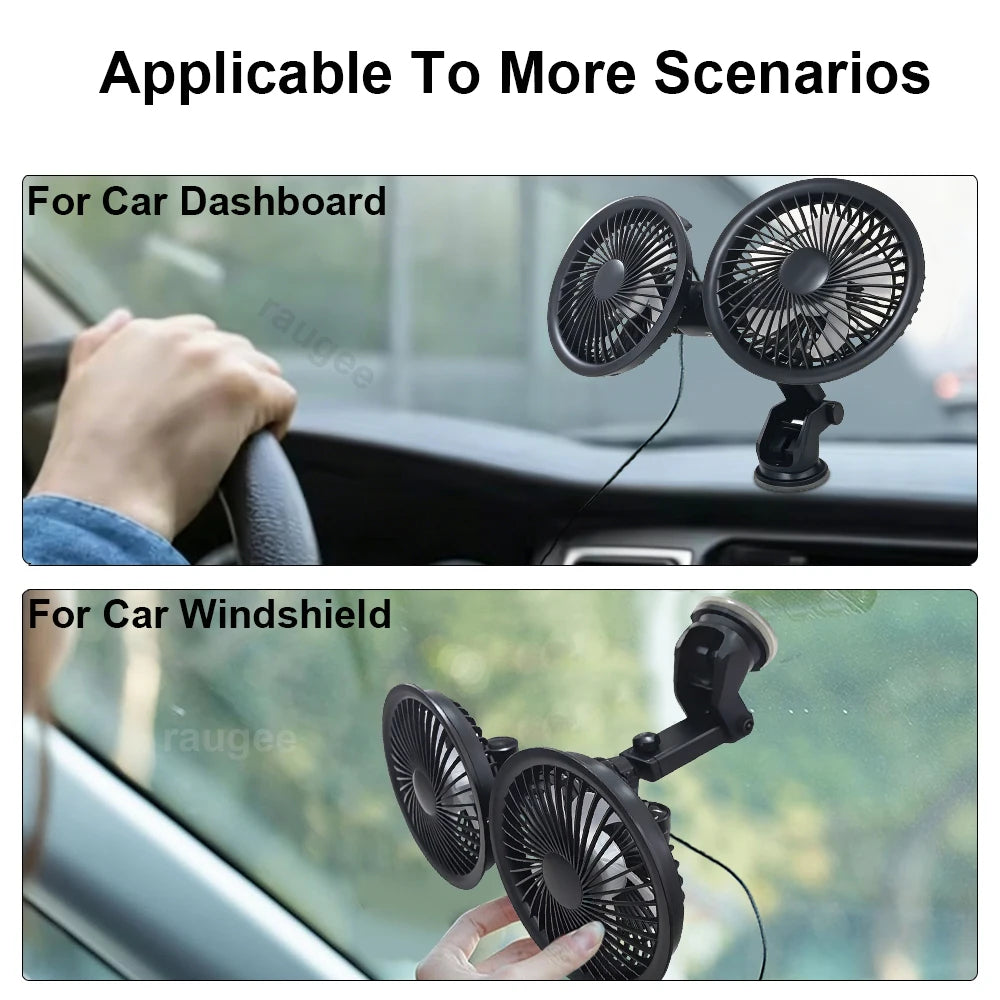 Car Fan | Dual Head USB | 360 Degree Rotatable | One Size