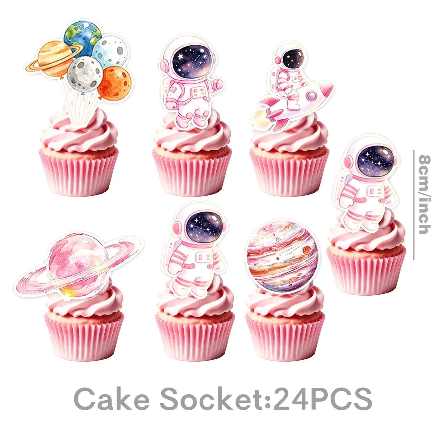 Astronaut Birthday Party Decoration Set | Pink Space | Banner Plate Cups | 61 Pcs