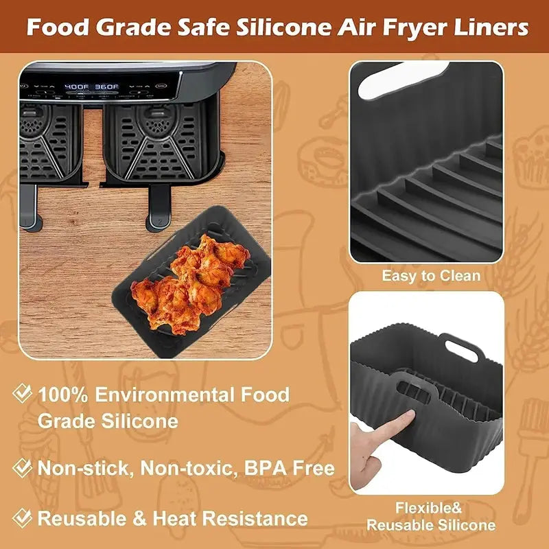Air Fryer Silicone Tray | Food Grade | Rectangle Liner | Ninja Dual Compatible