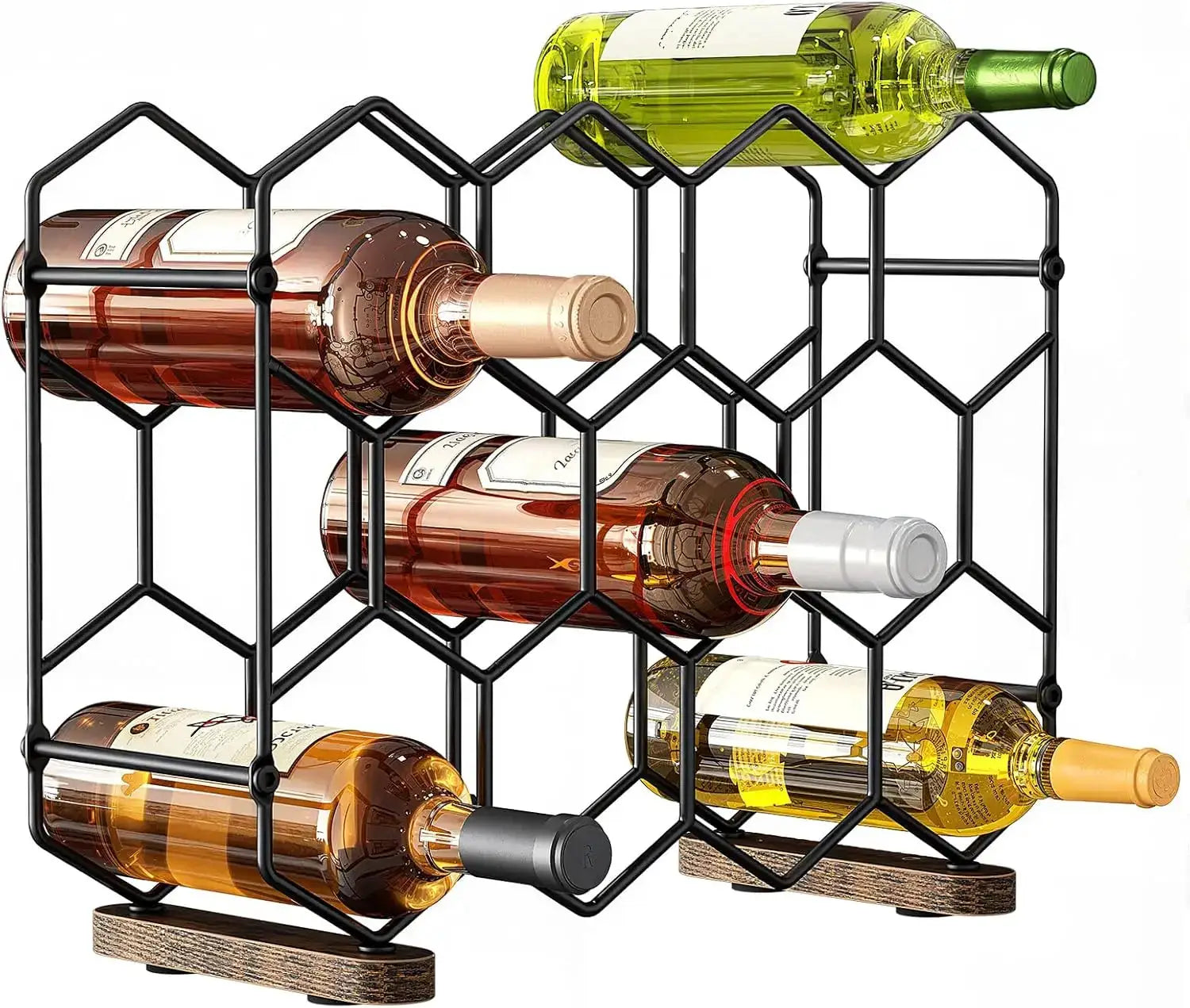 Countertop Wine Rack, 14-Bottle Freestanding Modern Carbon Steel Holder Hexagonal Structure, 3 Tier Tabletop Wine Bottl from PriceLows™