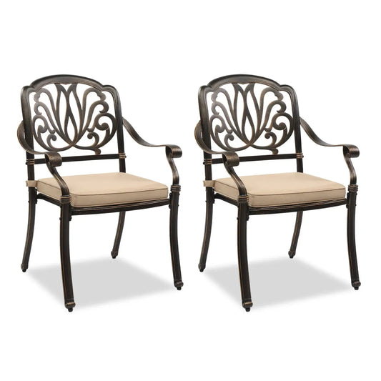 Set of 2 Cast Aluminum Patio Dining Chairs with Cushions, Stackable Outdoor Bistro Chairs for Balcony Backyard Antique Bronze from PriceLows™